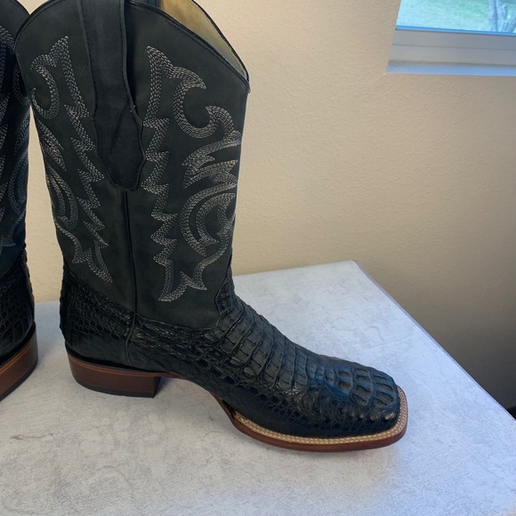 Los Altos Genuine Caiman Leather Western Boots NEW Mens 13EE Black Square Toe - Picture 8 of 16